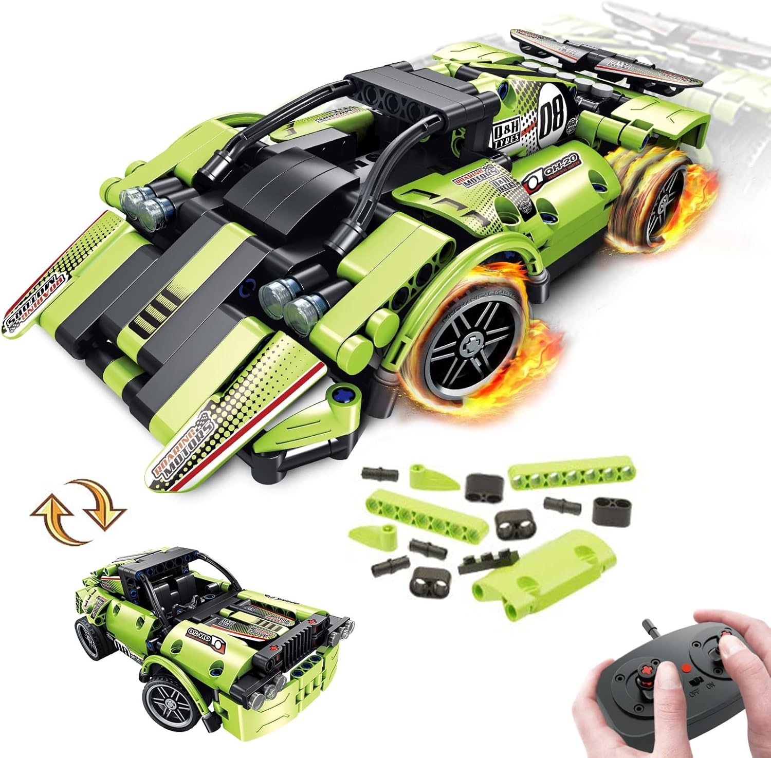 STEM Building Toys for Kids with 2-in-1 Remote Control Racer Snap Together Engineering Kits Early Learning Racecar Building Blocks – Best Gift for 6 7 8 9＋Year Old Boys and Girls