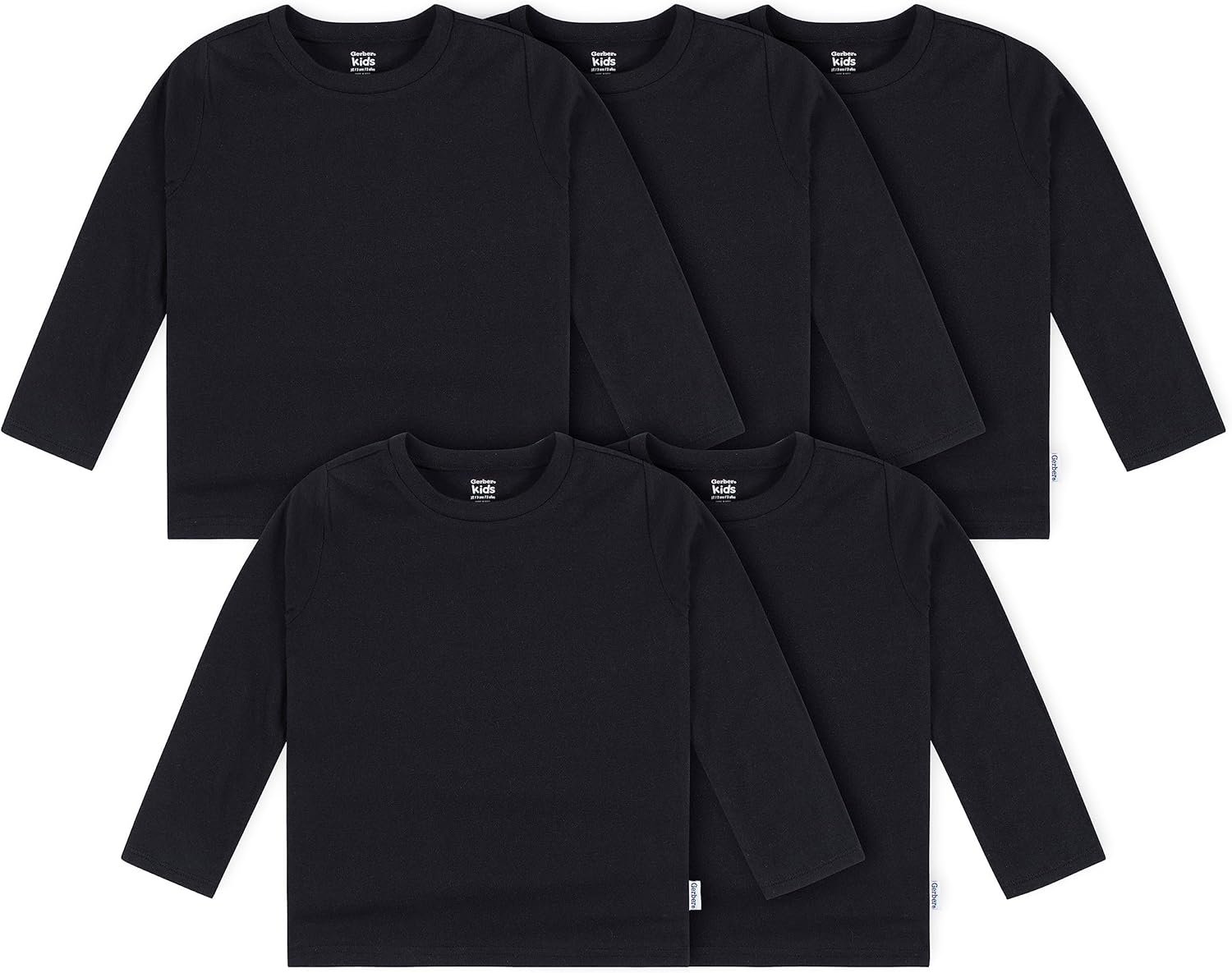 Gerber Unisex-Baby Toddler 5-Pack Solid Long Sleeve T-Shirts Jersey 160 GSM