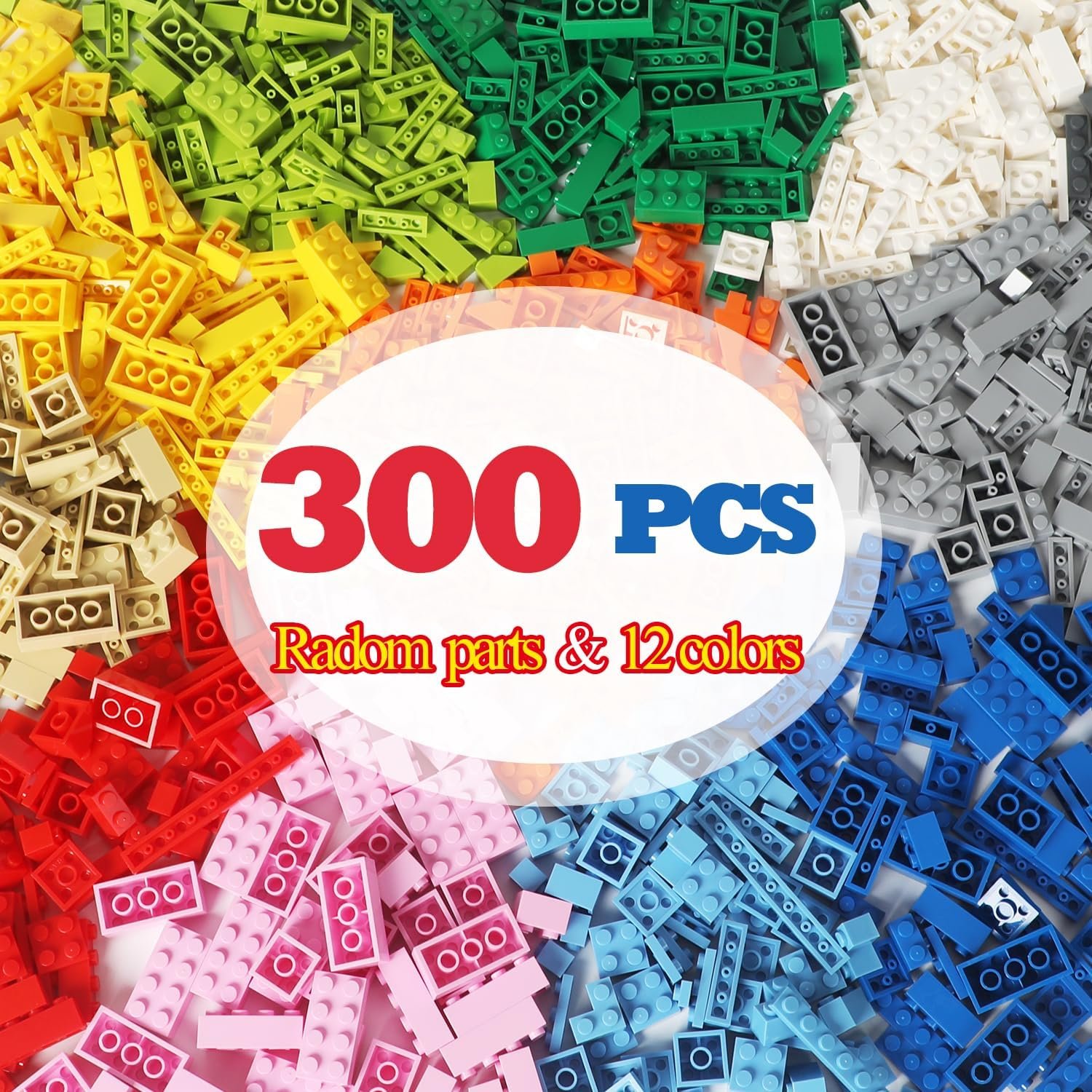 300 PCS Building Bricks Compatible with Lego Classic – 300 Pieces Basic Bulk Building Blocks in Random Color – Mixed Shape (300PCS)