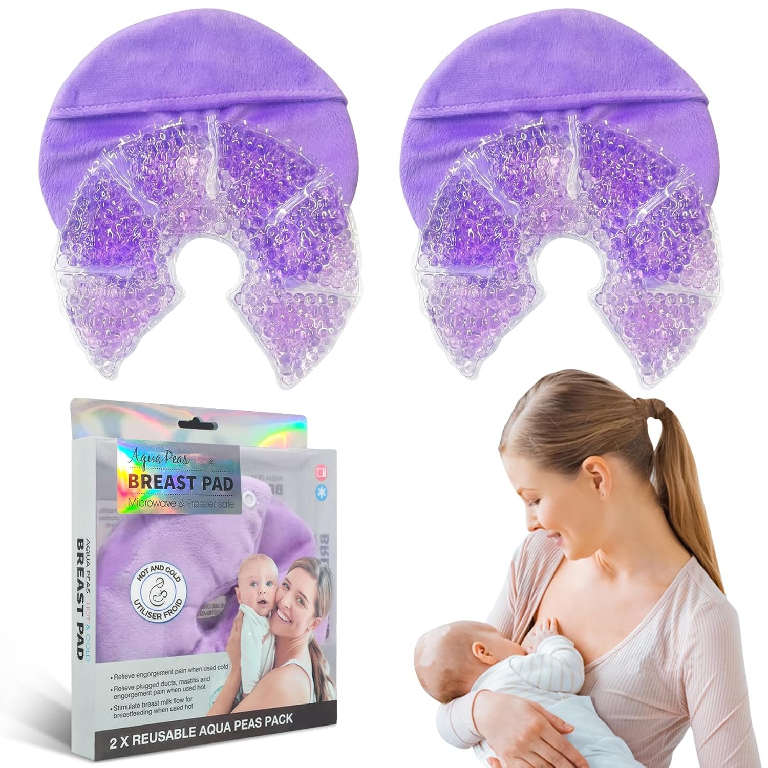 2 PCS Breast Pads, Reusable Breast Pads Nursing with Soft Covers Hot Cold Breastfeeding Gel Pads for Relieve Clogged Ducts Nipple Pain Postpartum Relief Breastfeeding Essentials for Moms