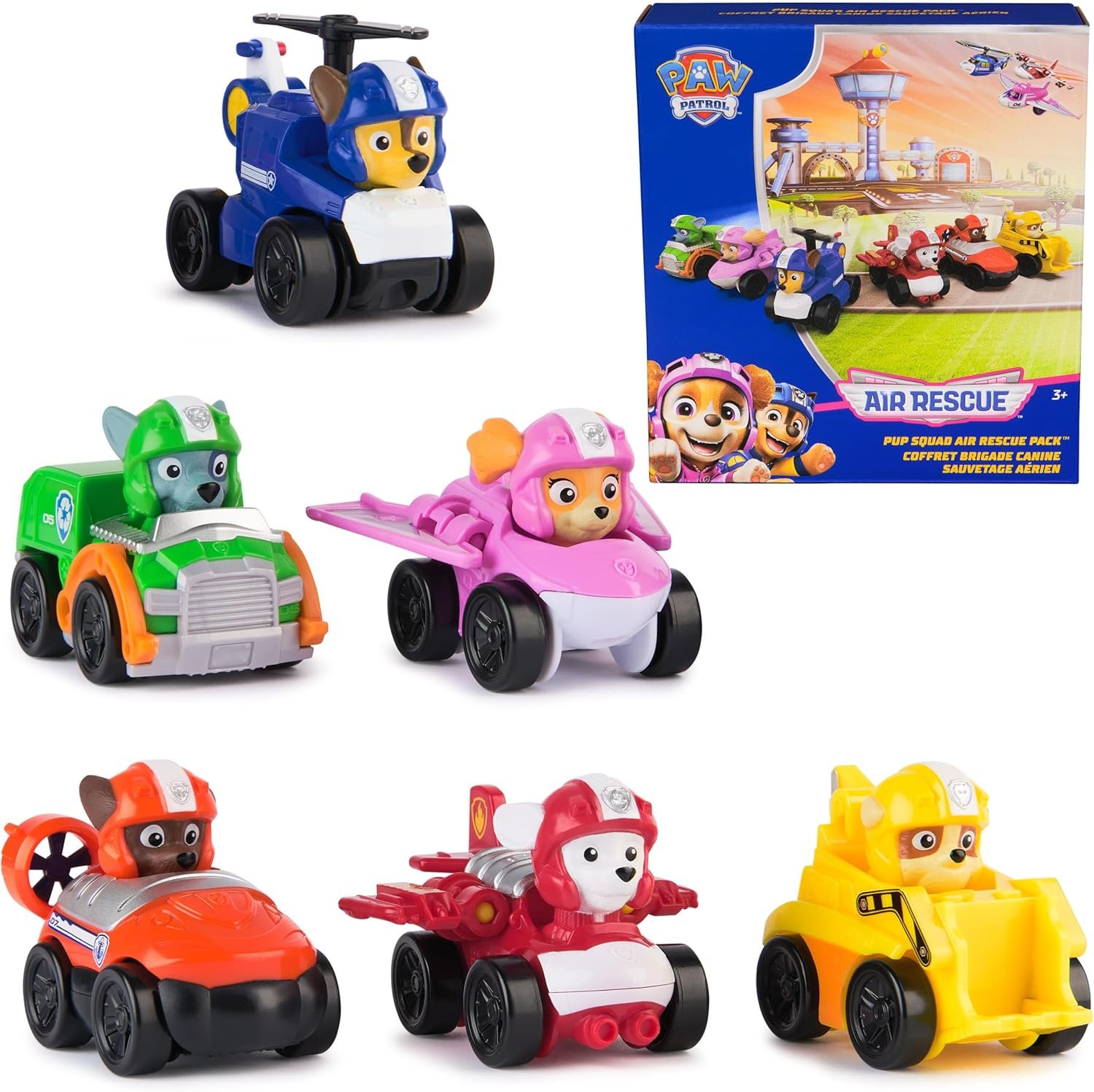 Paw Patrol: Air Rescue, 6-Piece Pup Squad Racers, Toy Cars Gift Set with Chase, Marshall, Skye, Rubble, Rocky & Zuma, Kids Toys for Boys & Girls 3+