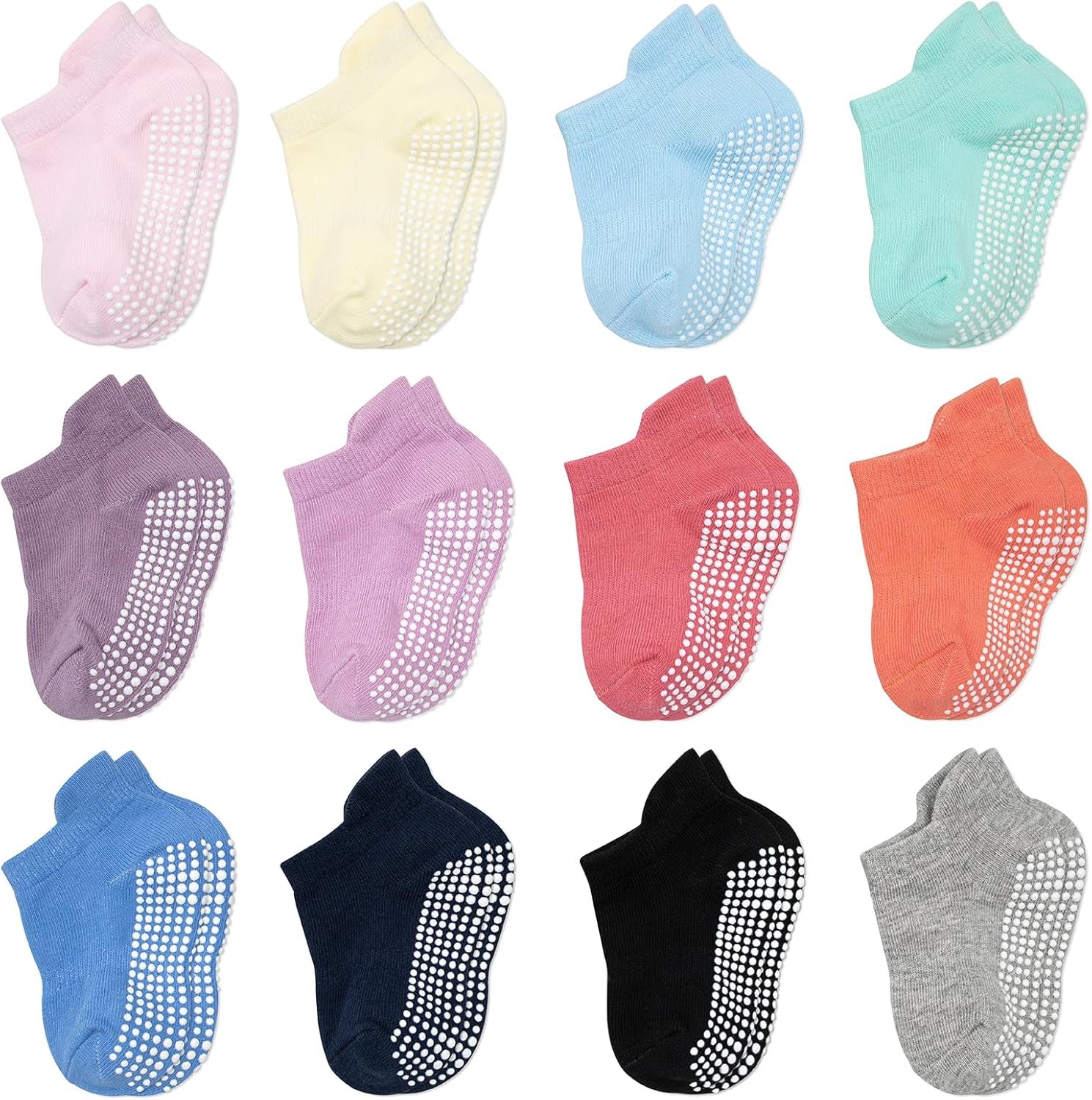 Baby Socks – Non Slip Ankle Socks with Non Skid Soles, 12 Pack for 6-12 Months & 1-3 Years