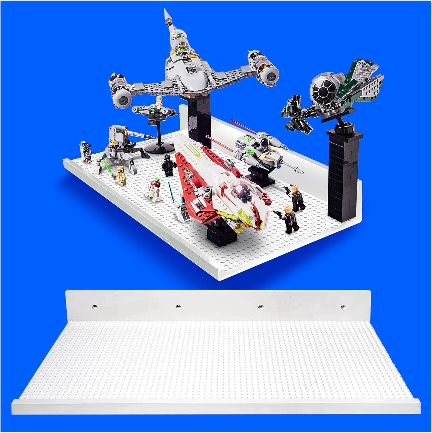 XL Shelves Floating Shelves for Building Block Display – Compatible as a Lego Display Shelf – Floating Shelves for Wall – Works with Major Building Blocks – White, 2-Pack