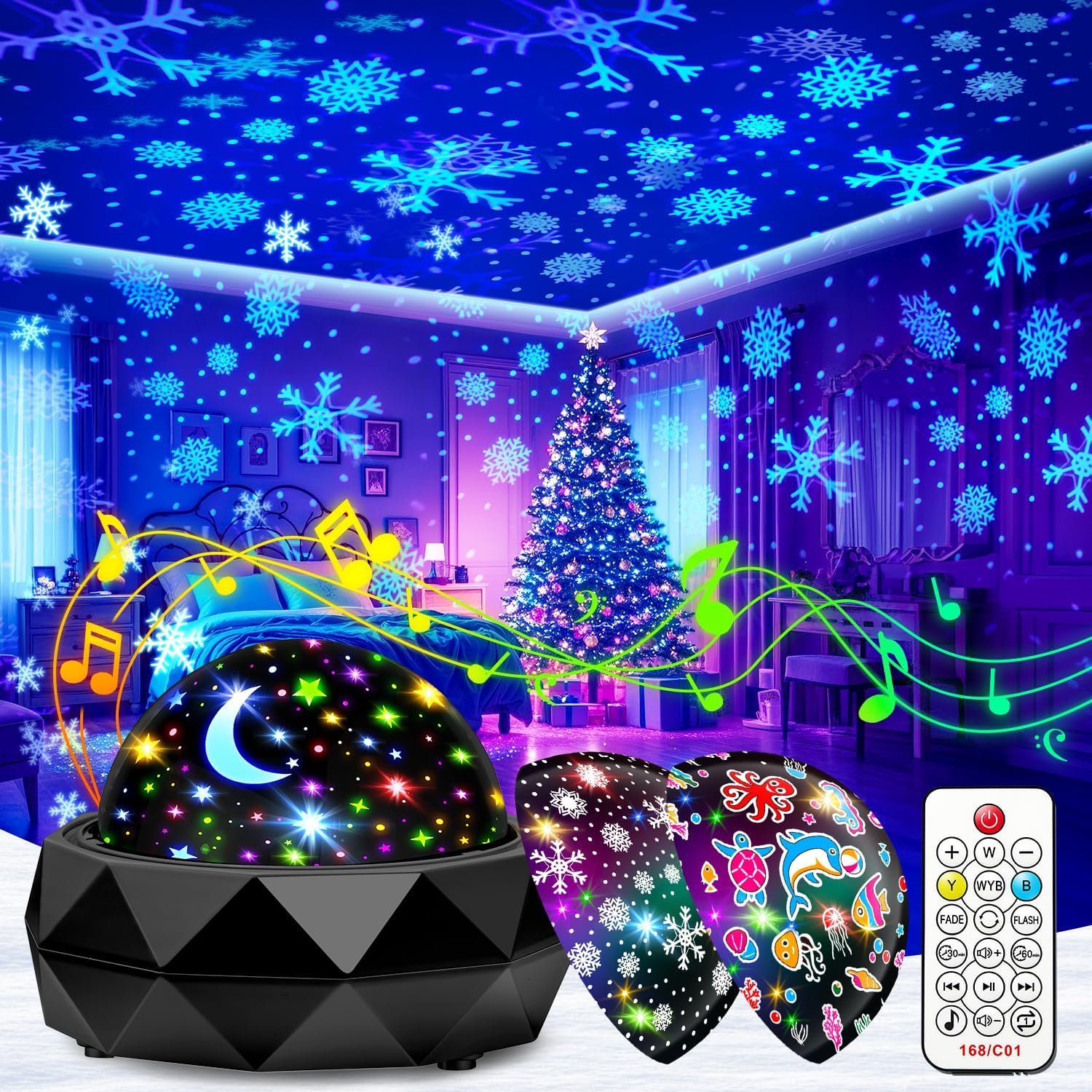 PIKOY Night Light Projector for Kids Room – 15 Colors, 15 White Noise, 3 Films, Remote – Rechargeable Star Lights for Ceiling, Bedroom – Gifts