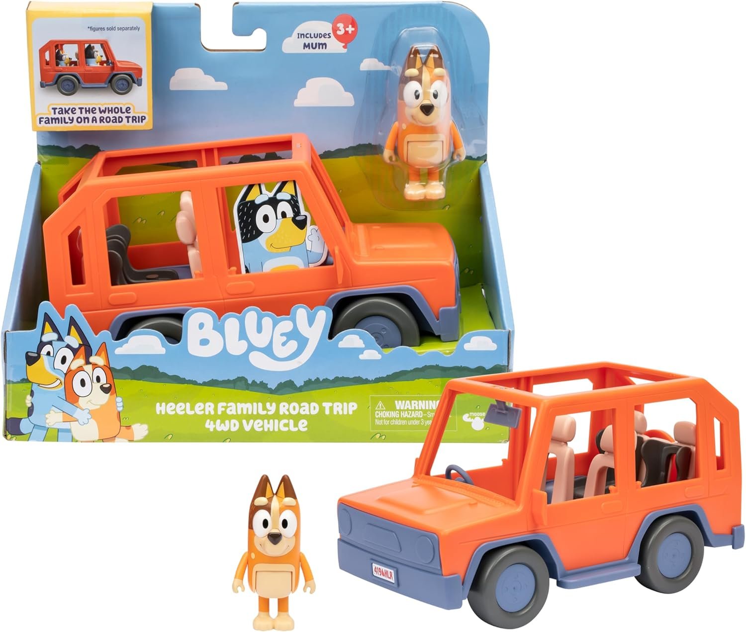 Bluey Heeler Family Road Trip Big Car Toy, Articulated, Customizable Interactive Toddler Toy Car with 2.5” Chilli Figure, Toddler Cars for Ages 3+