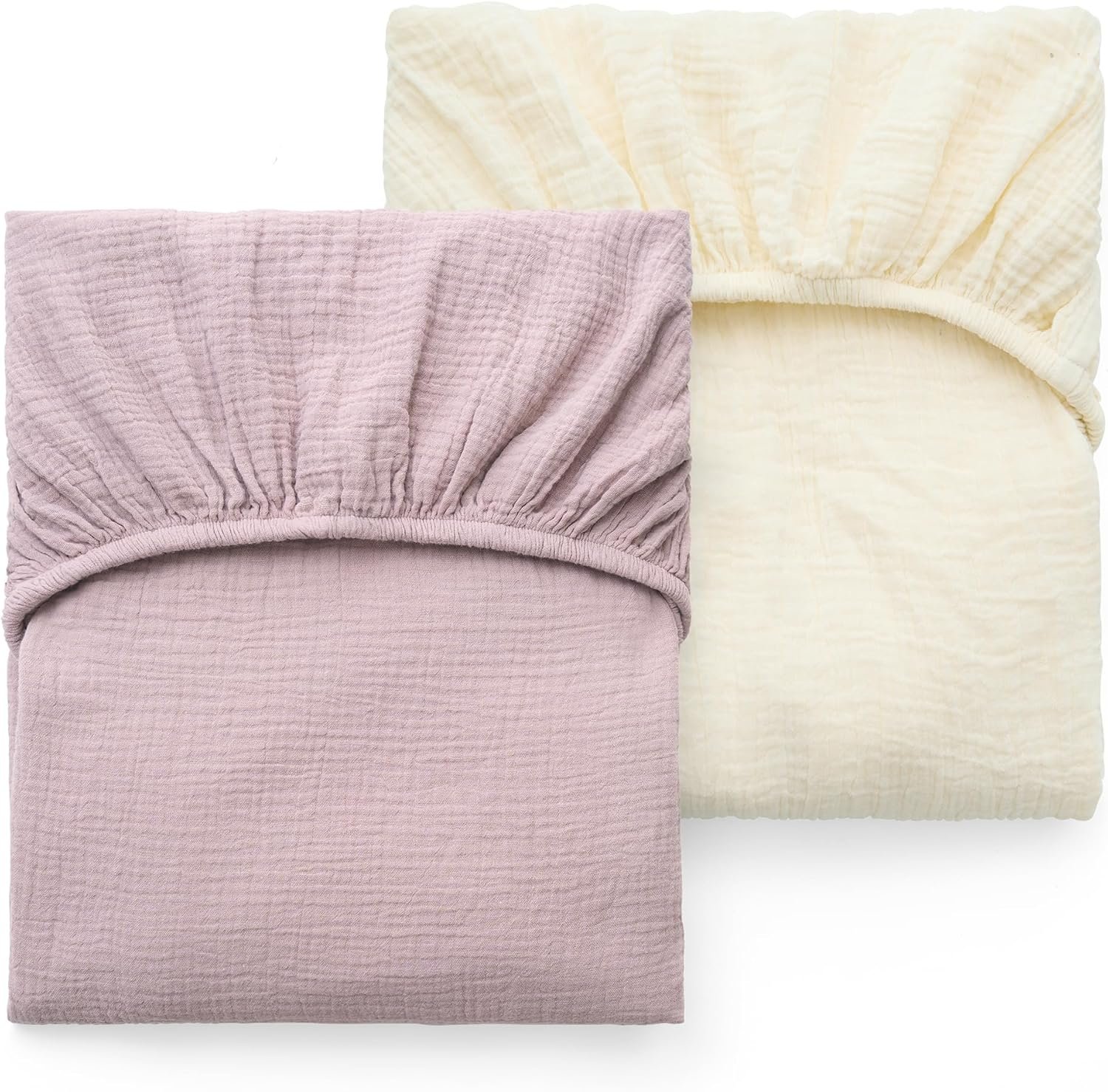 Momcozy Muslin Standard Fitted Crib Sheets, 52″x28″, 2 Pack Soft Breathable Natural Cotton Baby Mattress Sheet, 360° Mattress Wrapping No Slip Boys Girls Neutral Toddler Bed Sheet, Beige Coffee Red