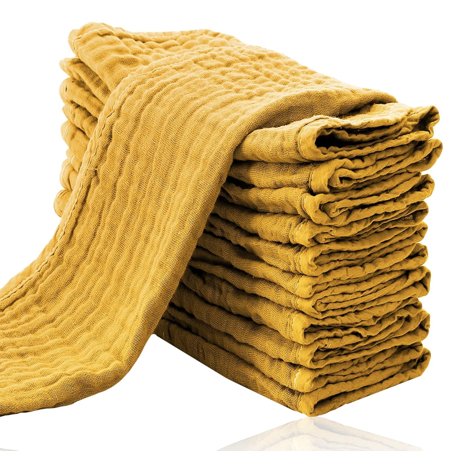 Cute Castle 12 Pack Muslin Burp Cloths for Baby – Ultra-Soft 100% Cotton Baby Washcloths – Large 20” by 10” Super Absorbent Milk Spit Up Rags – Burpy Cloths for Unisex, Boy, Girl – Honey