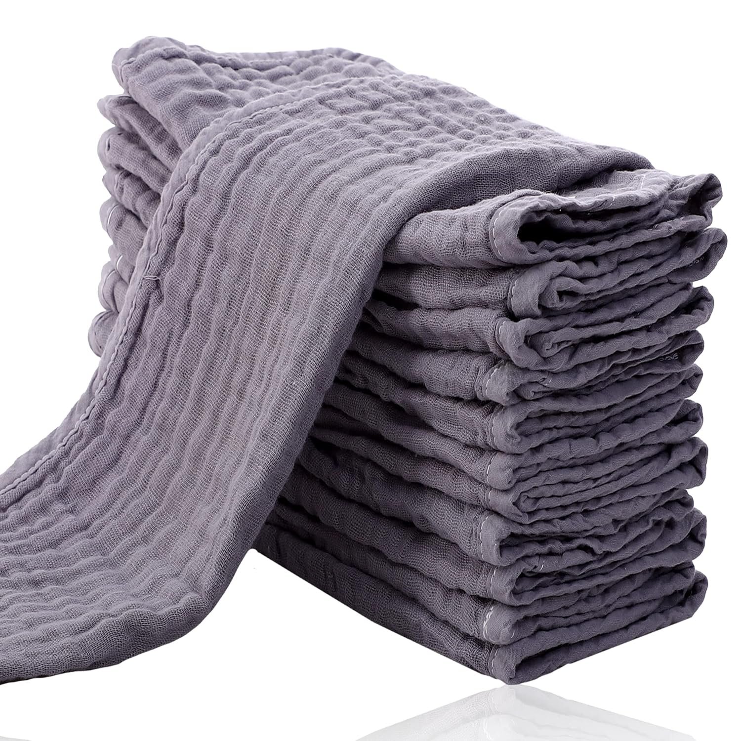 Cute Castle 12 Pack Muslin Burp Cloths for Baby – Ultra-Soft 100% Cotton Baby Washcloths – Large 20” by 10” Super Absorbent Milk Spit Up Rags – Burpy Cloths for Unisex, Boy, Girl – Grey