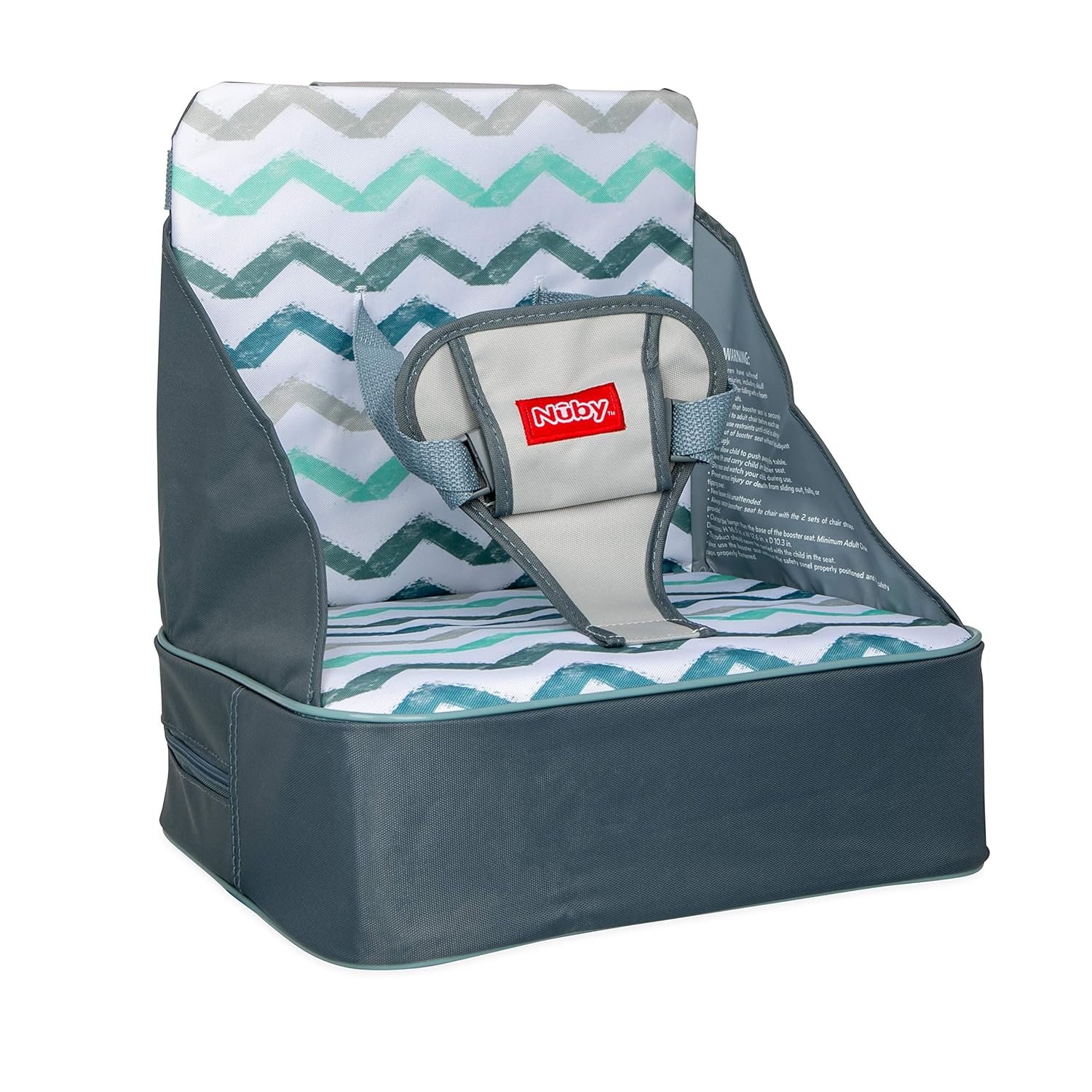 Nuby Easy Go Booster Seat – Travel Booster Seat for Babies and Toddlers – Holds Up to 35 Pounds – 9+ Months – Gray Chevron