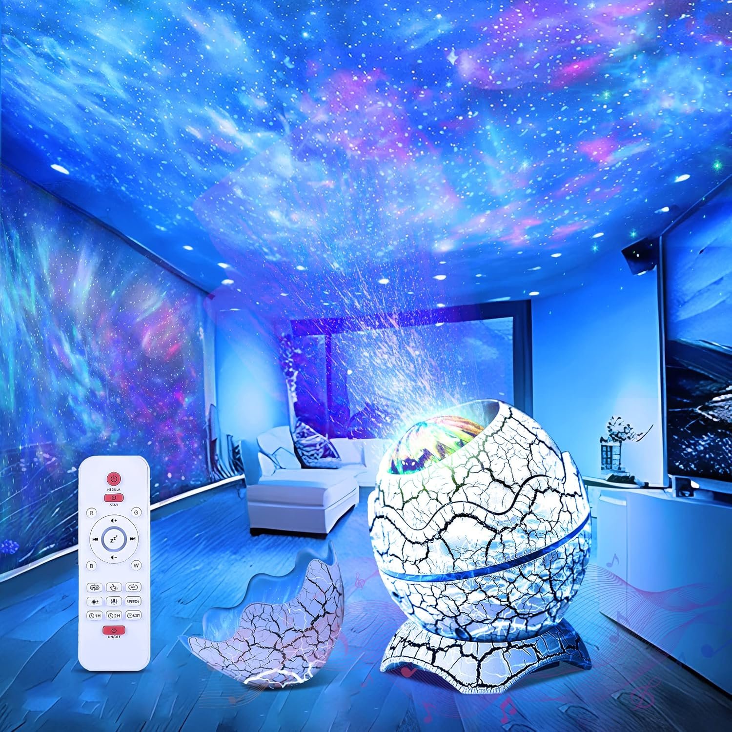 Dinosaur Egg Galaxy Star Projector Starry Light with Wireless Music Player, Night Light with White Noise, Nebula,Timer & Remote Control Best Gift & Decoration for Children’s and Adults’ Bedroom