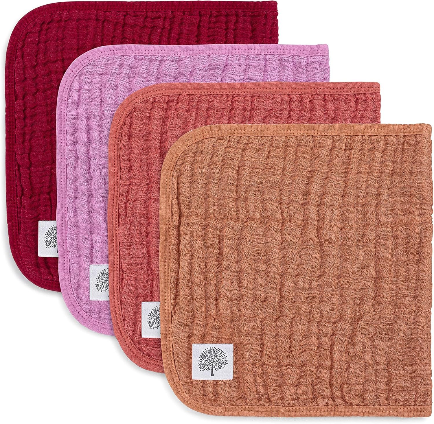 Parker Baby Muslin Burp Cloths | 100% Cotton Burping Clothes, Newborn Essential | Must-Have Baby Registry, Modern and Trendy Colors | 20″x11″ Large Baby Burp Cloths, 4-Pack Rose