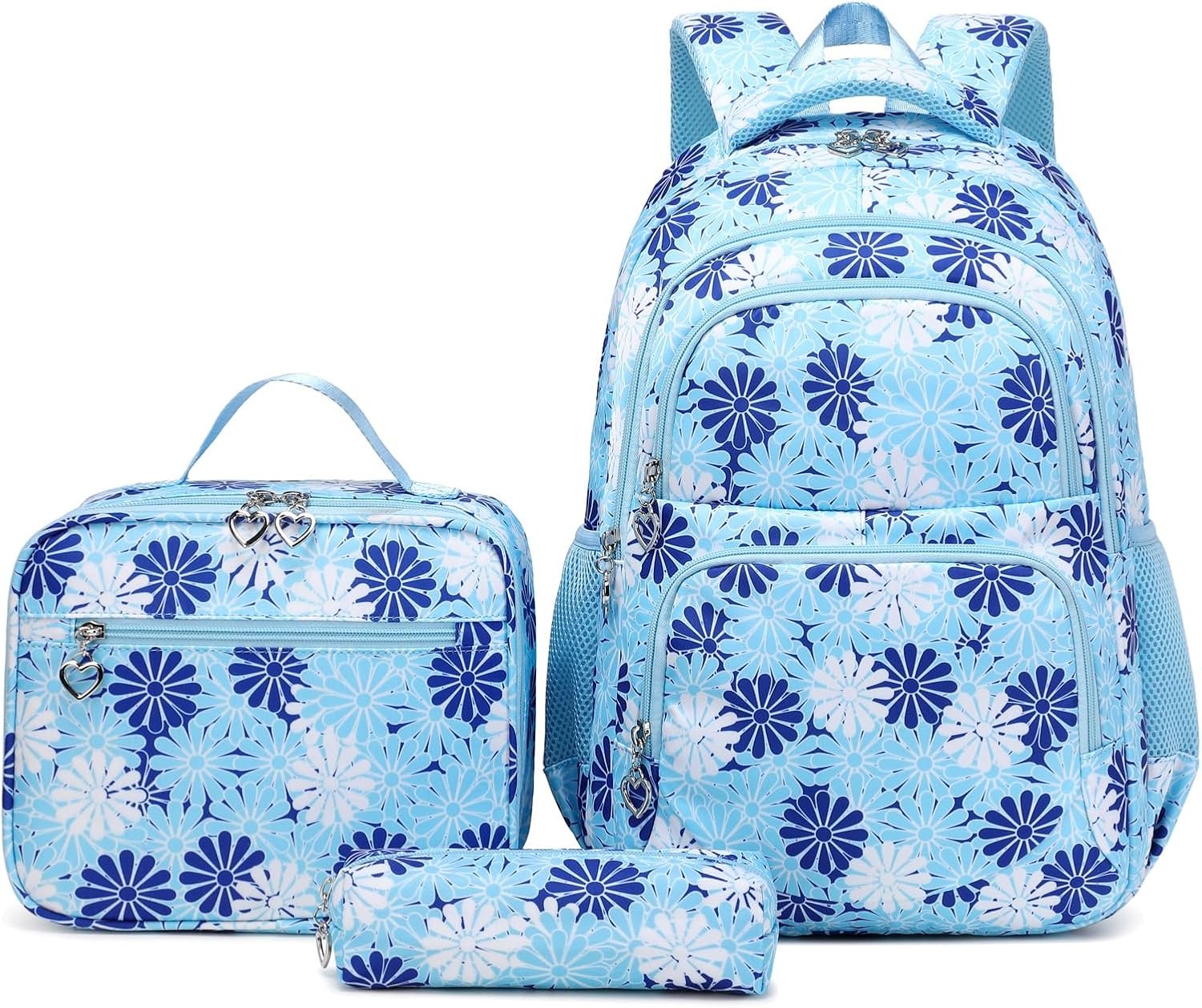 ZHIERNA Daisy Backpack for Girls Toddler Tie Dye Bookbag with Lunch Bag Preschool Simple Modern Backpack School 3pcs Set, Lightweight Elementary Book bag Girl（Blue）