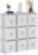 9 Cube Storage Organizer with Printed Drawers, Toy Cubby Storage for Closet, Living Room, Dorm – White