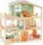 Giant bean Large Wooden Dollhouse with 32 Pcs Furniture Accessories, 3-Story Doll House 5 Rooms Balcony Wooden Stairs, Ideal Dollhouse Toy for Kids Ages 3+, 30″ H x 28″ L x 13″ W