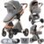 2 in 1 Baby Stroller Convertible Reversible Standard Pram Portable Pushchair Infant Buggy Baby Carriage Foldable High Landscape Pram for Toddler Newborn (225 Grey)